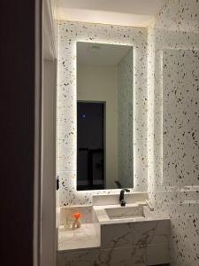 uma casa de banho com um lavatório e um espelho em Double Night em Riyadh
