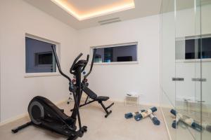 a gym with a treadmill and a glass wall at Luxury Villa Bohemian 2 heated pool near sea in Selca