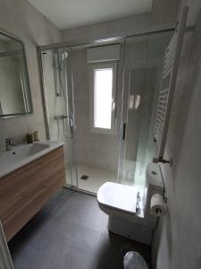 e bagno con doccia, servizi igienici e lavandino. di Apartamento en Santander cercano al centro a Santander