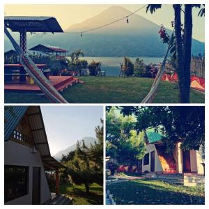 een collage van drie foto's van een resort bij PEDACITO DE CIELO in Santiago Atitlán