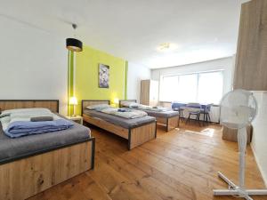 Una cama o camas en una habitación de Wohnreich Blaustein Mitte -2A- 3er WG