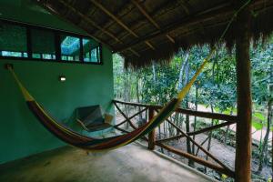 a hammock in a room in a forest at Villas Zamna - Jungle Villas in Cozumel
