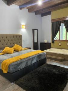 sypialnia z dużym łóżkiem i wanną w obiekcie CABAÑA PAULETH w mieście Mazamitla