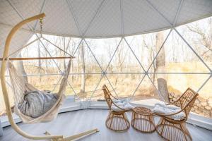 two hammocks in a room with a large window at Dream Dome Getaway near Leesburg in Leesburg