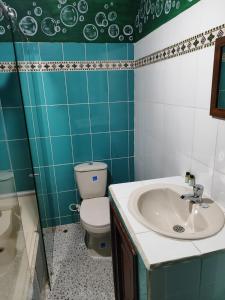 a bathroom with a toilet and a sink at Alojamiento Rural Altos del Molino in Los Andes