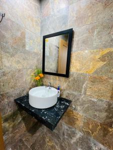 ein Bad mit einem Waschbecken und einem Spiegel in der Unterkunft Cuong Thinh Homestay in Hoi An