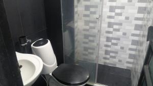 a bathroom with a toilet and a sink and a shower at Apartamento hermosa vista in Líbano