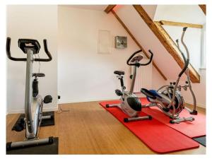 Romantic maisonette في سخوناخ: صالة ألعاب رياضية مع دراجتين تمرين في غرفة