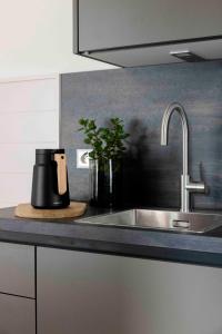 a kitchen counter top with a sink and a counter top at Bootsmann in Sankt Peter-Ording