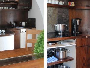 2 Bilder einer Küche mit Spüle und Herd in der Unterkunft Hermitage-Dahn Modern retreat in Dahn + 12 Fotos
