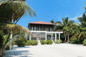 聖佩德羅的住宿－North Beach Retreat，棕榈树海滩上的白色房子