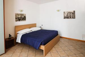 法恩莎的住宿－Confortevole monolocale faentino con terrazza，一间卧室配有一张带蓝色毯子的大床