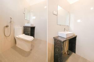 two pictures of a bathroom with a toilet and a sink at FabHotel Mint Park in Hyderabad