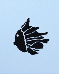 een silhouet van zwarte vissen op een blauwe achtergrond bij Sechex Nous in Margencel