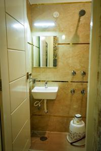 a small bathroom with a sink and a mirror at Hotel Alpenglow in Yercaud