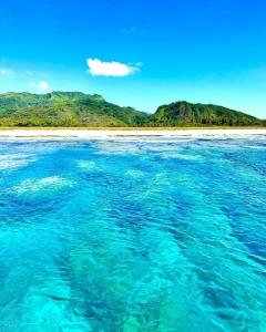 a large body of water with a beach in the background at Tuna House in Maroe