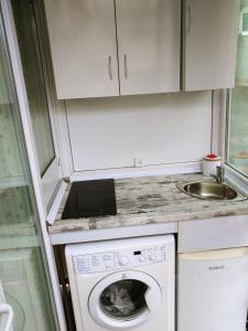 a washing machine in a kitchen with a sink at Apartment on Melashvili 24 (Old Batumi) in Batumi