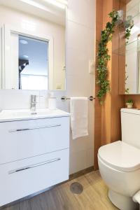 ein Badezimmer mit einem weißen Waschbecken und einem WC in der Unterkunft Apartamento Almuiña in Marín