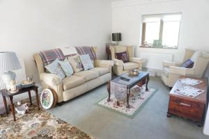 a living room with a couch and two chairs at Holywell Lodge in Ballyheelan