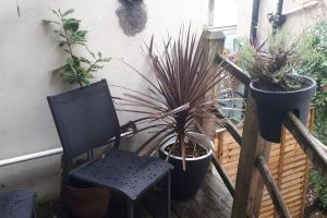 um pátio com uma cadeira e vasos de plantas em Beautiful, large 4 bedroom city centre townhouse em Dublin