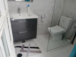 een kleine badkamer met een toilet en een wastafel bij super appartment in tetouan in Martil