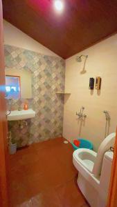 a bathroom with a toilet and a sink at GOKARNA JUNCTION - A vintage homestay in Gokarna