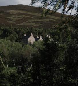 a group of houses on a hill in a field at Gairnshiel lodge - Unique & exclusive lodge next to the castle in Ballater