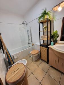 a bathroom with a toilet and a sink at Jupiter Sweet Apartments - Algarve - Praia Vale centeanes in Lagoa