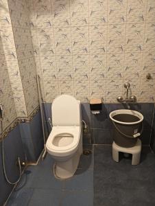 Bonjour Travellers Hostel في حيدر أباد: حمام مع مرحاض وشطاف