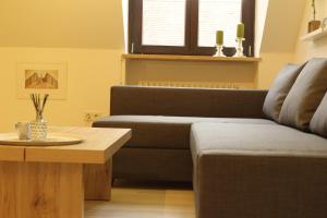 ein Wohnzimmer mit einem Sofa und einem Couchtisch in der Unterkunft Ferienwohnung 1 ANNA IFF in Würzburg