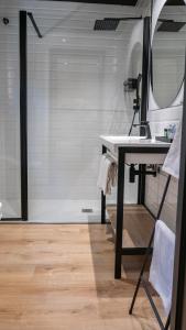 a bathroom with a shower and a sink and a mirror at Hotel Boutique Puerta de las Granadas in Granada