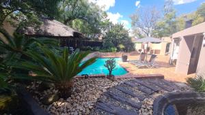 a swimming pool in a yard with a palm tree at Halfway Gardens Home in Midrand