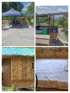 a collage of four pictures of a gazebo at Bon Joy's Transient House in Mabini