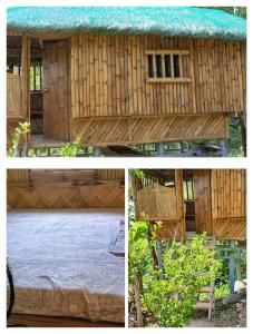 a collage of two pictures of a hut at Bon Joy's Transient House in Mabini