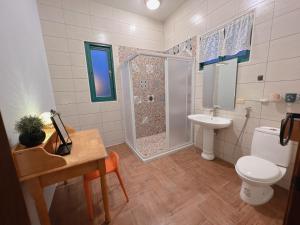 Azumaya guest house في ماغونغ: حمام مع دش ومرحاض ومغسلة