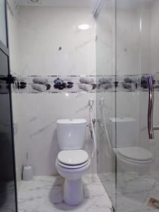 uma casa de banho branca com um WC e um chuveiro em DIAAFATE TANNIRTE em Khenifra