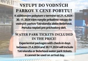 un flyer pour un billet d'entrée au parc aquatique dans l'établissement Noc na Chopku, Rotunda, à Demänovská Dolina