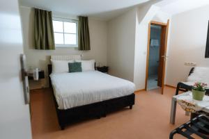 1 dormitorio con 1 cama, 1 mesa y 1 silla en Trail-Inn Natur & Sporthotel, en Berdorf