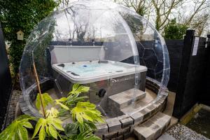 a tub in a glass dome in a garden at Cherry Tree Lodge in Limavady