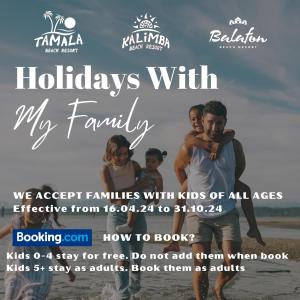 a flyer for holidays with my family at Kalimba Beach Resort in Kotu
