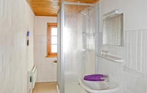 a bathroom with a shower with a sink and a toilet at Ferienwohnung Neuhausen in Neuhausen