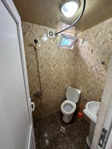 a small bathroom with a toilet and a sink at Natali & Giga in Ureki