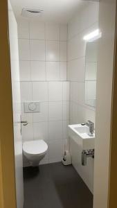 a white bathroom with a toilet and a sink at Amazing two bedroom Penthouse in the city centre (Canal1) in Zurich
