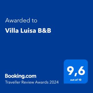 Certificat, premi, rètol o un altre document de Villa Luisa B&B