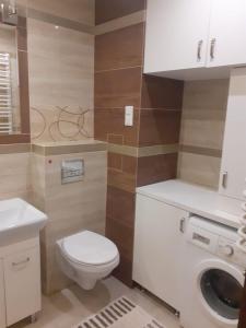 a bathroom with a toilet and a sink at Apartament Leśna 18 in Olsztyn