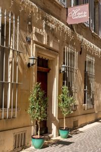 duas árvores em vasos do lado de um edifício em Garlande Hôtel Avignon Centre em Avignon