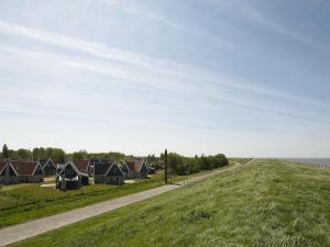 eine Straße, die zu Häusern und einem Grasfeld führt in der Unterkunft Holiday Home Wiringherlant-2 by Interhome in Noordstroe