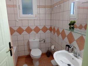 La salle de bains est pourvue de toilettes et d'un lavabo. dans l'établissement ΘΈΑ, à Rogón