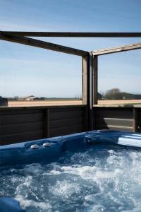 - un bain à remous dans une chambre avec 2 fenêtres dans l'établissement Bloem & Bed, à Stolpen