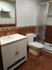 ein Badezimmer mit Toilette, Waschbecken und Dusche in der Unterkunft Apartamento Rural in Cangas de Onís